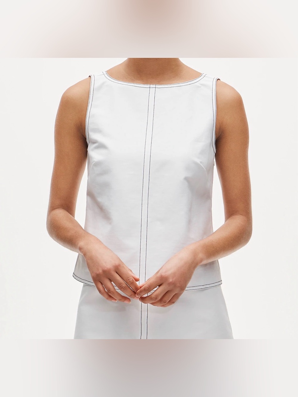 J.Crew Contrast-stitch shell Sleeveless  top in double cotton poplin New size 14